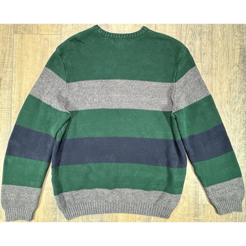 Vintage Chaps Ralph Lauren Rugby Sweater Green Gray Striped Men’s Large Crest - Picture 2 of 12